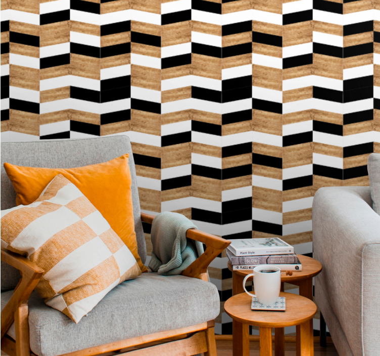 Chevron Wood Design horizontal stripes wallpaper - TenStickers