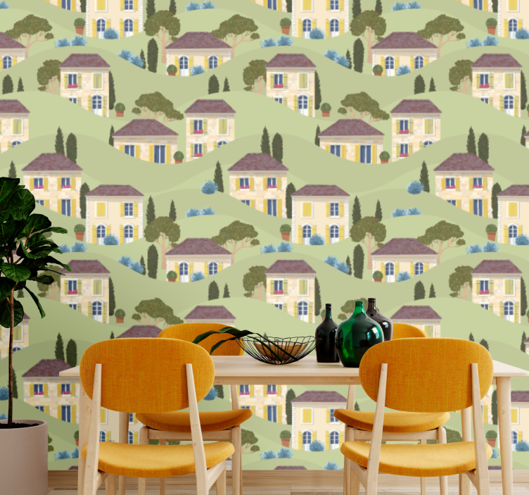 City ​​in miniature pattern wallpaper - TenStickers