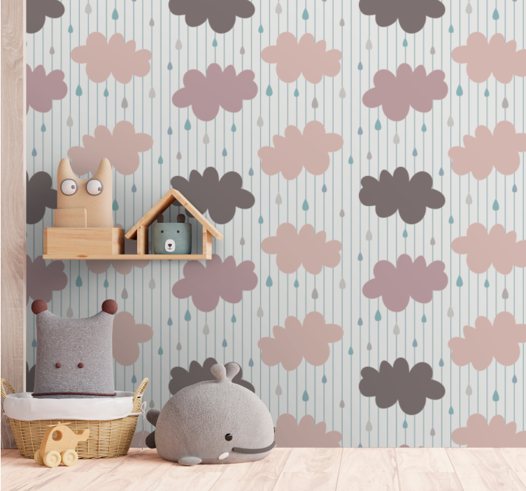 Pink rainy clouds kids wallpaper - TenStickers