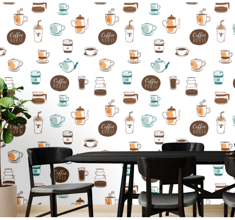 Coffee Motif Illustration kitchen wallpaper - TenStickers
