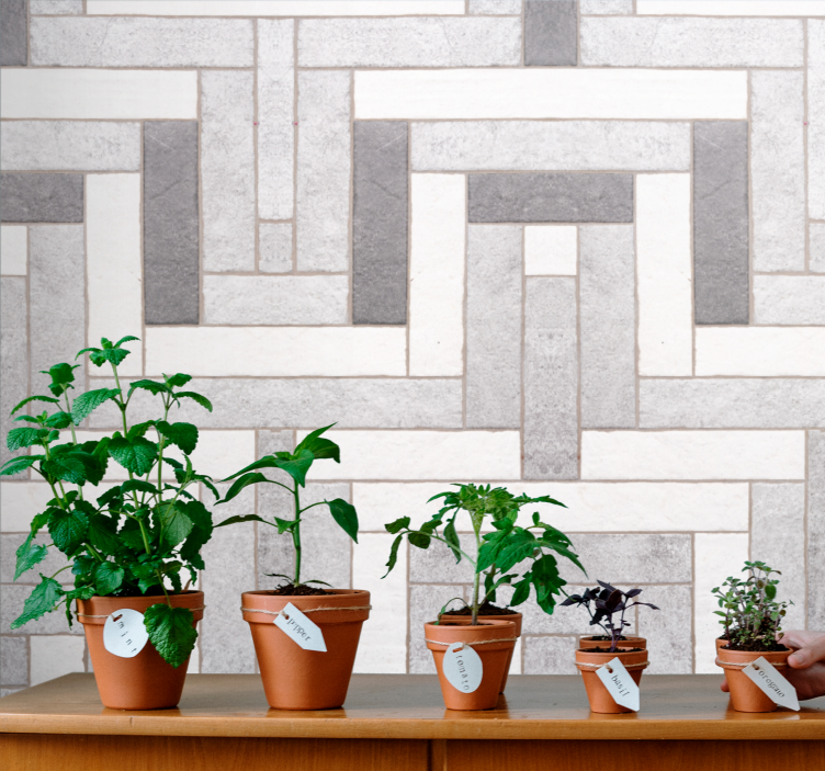 Cold gray-brown herringbone pattern wallpaper - TenStickers