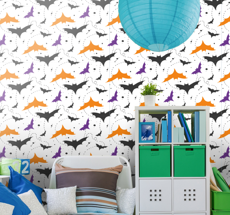 Colorful Bat Pattern halloween wallpaper - TenStickers