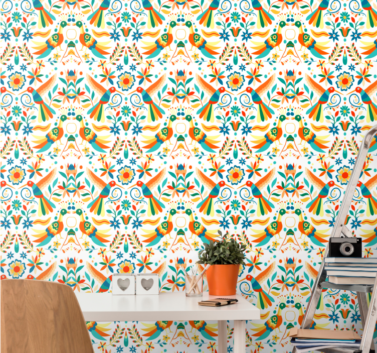 Traditional pattern birds wallpaper - TenStickers