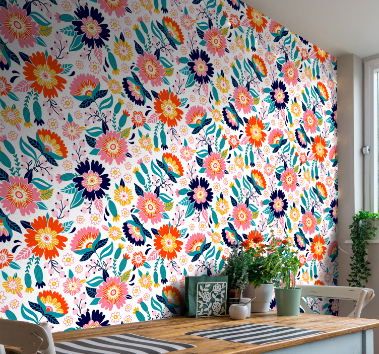 Colorful floral motif flower wallpaper - TenStickers