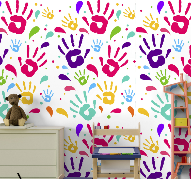 Colorful Handprints kids wallpaper - TenStickers