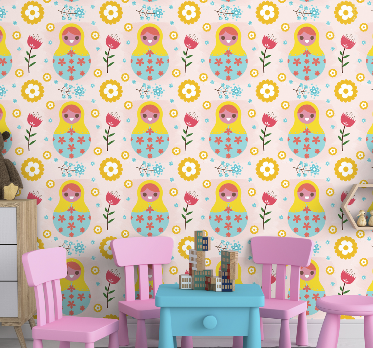 Colorful russian dolls kids wallpaper - TenStickers