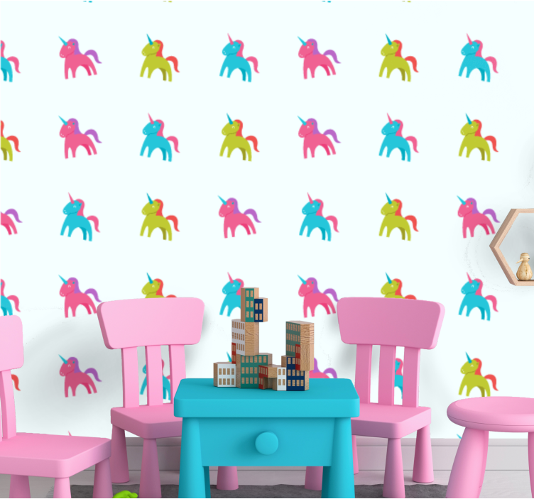 Colorful Unicorns animal wallpaper - TenStickers