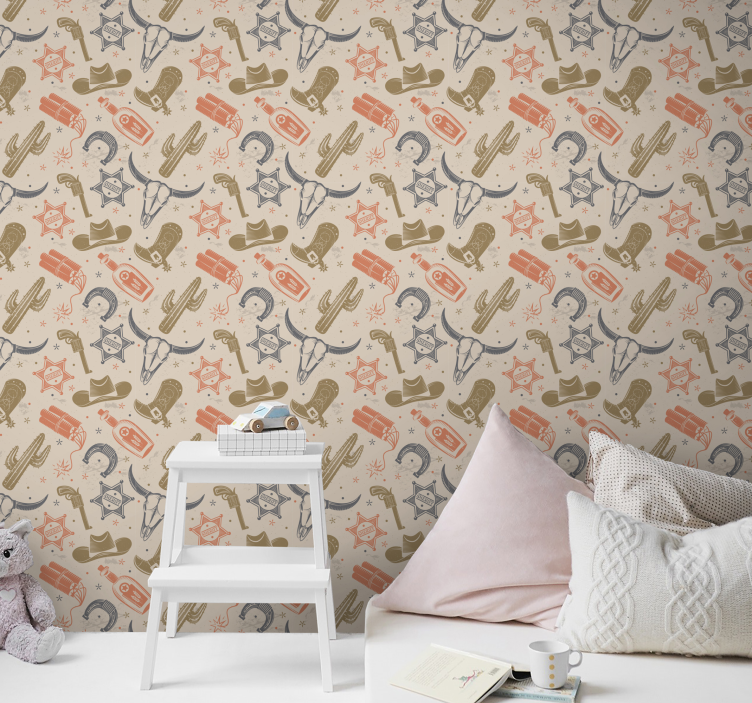 Cowboy elements pattern Bedroom Wallpaper - TenStickers