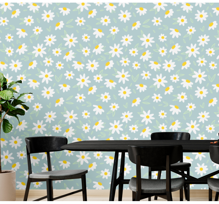 Daisy flowers blue background wallpaper - TenStickers