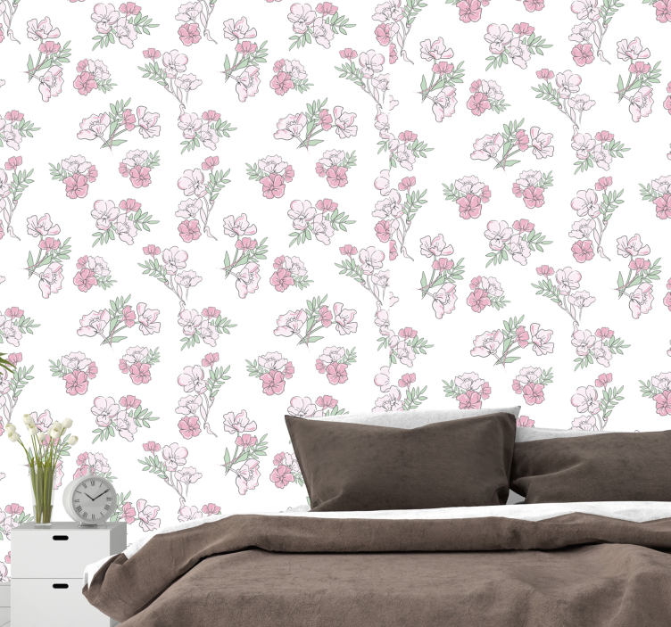 Delicate blossom pattern flower wallpaper - TenStickers