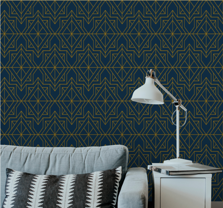 Elegant art deco deep blue Ornamental wallpaper - TenStickers