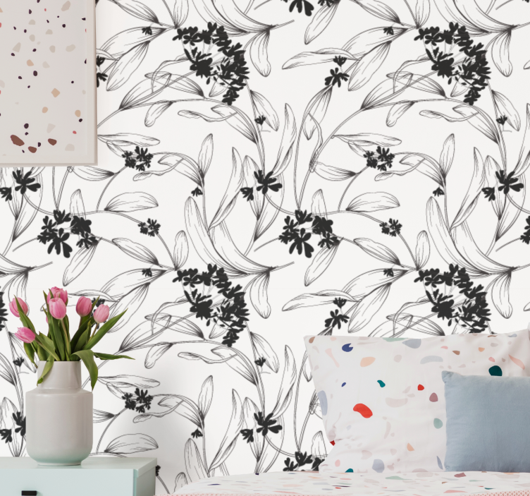 Elegant Floral Silhouette flower wallpaper - TenStickers