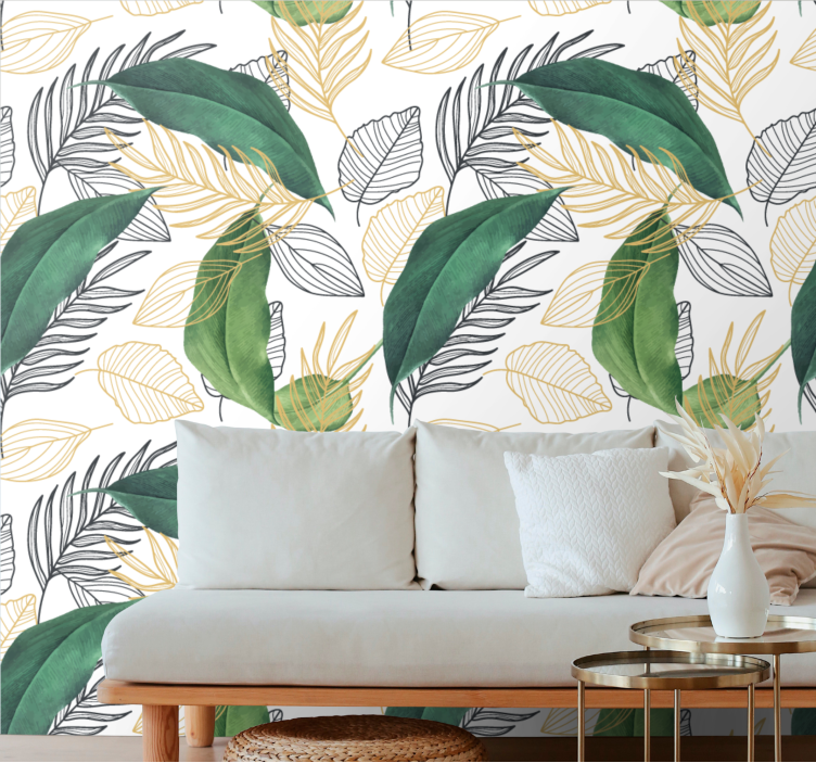 Elegant green and gold leaves Flower Wallpaper - TenStickers