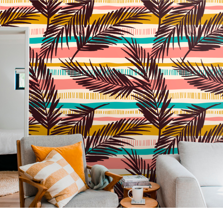 Exotic palm foliage living room wallpaper - TenStickers