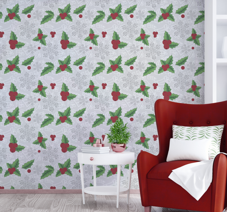 Festive Holly Pattern christmas wallpaper - TenStickers