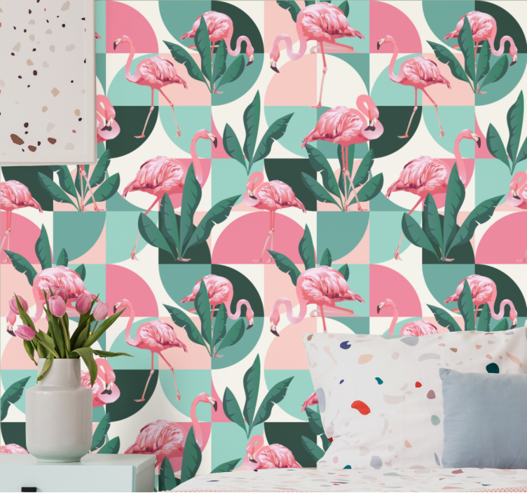 Flamingo Tropical Pattern jungle wallpaper - TenStickers