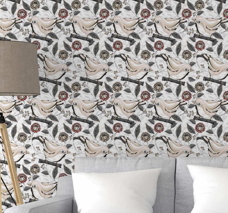 Floral bird tiles floral wallpaper - TenStickers