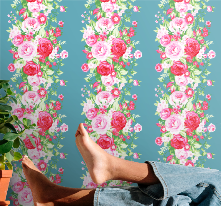 Floral blossom vertical lines flower wallpaper - TenStickers