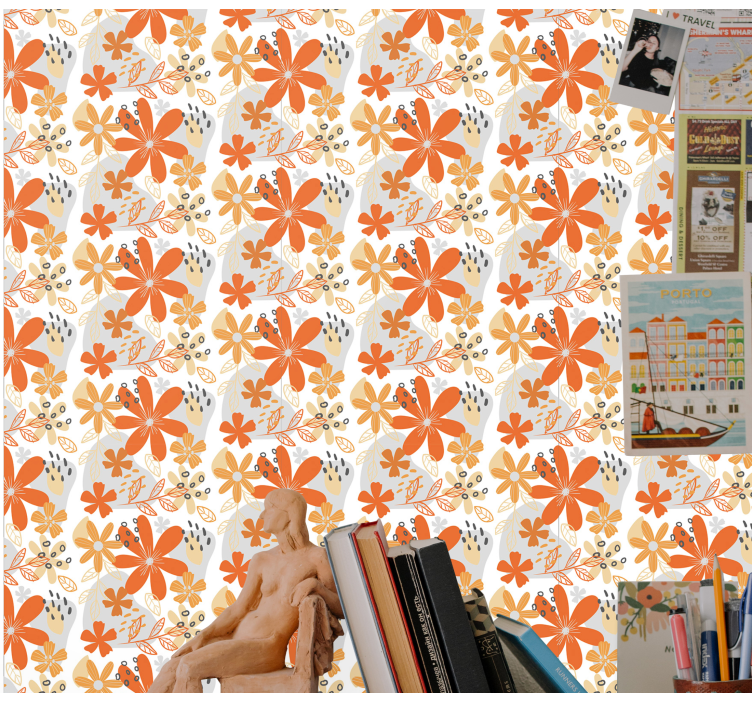 Floral orange texture Flowery Wallpaper - TenStickers