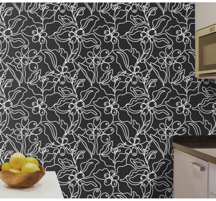 Floral Outline leaf wallpaper - TenStickers