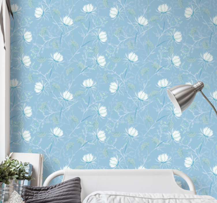 Blue pattern background flower wallpaper - TenStickers