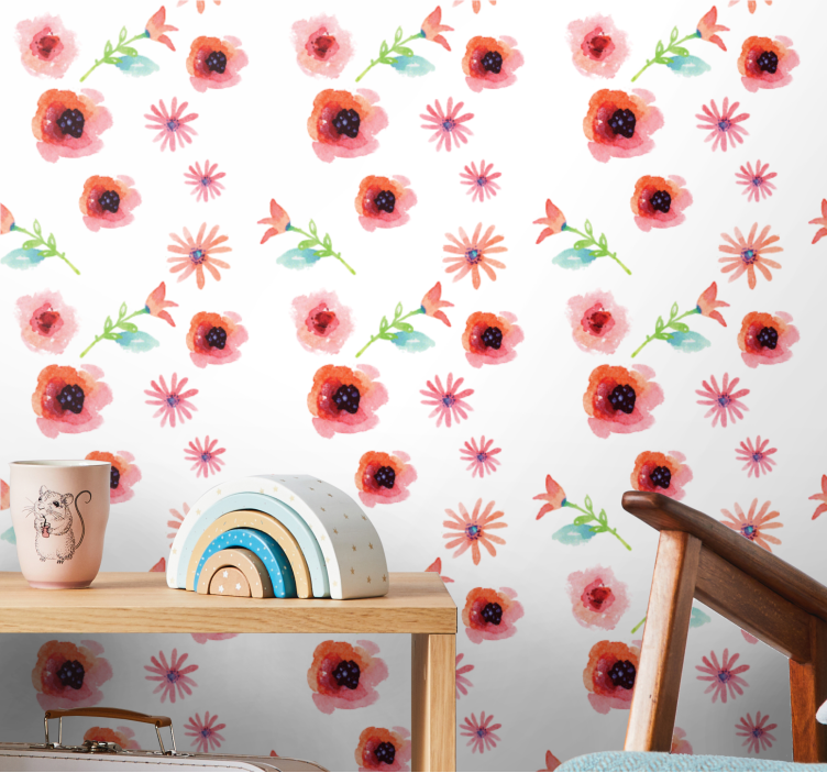 Simple pink floral pattern flower wallpaper - TenStickers