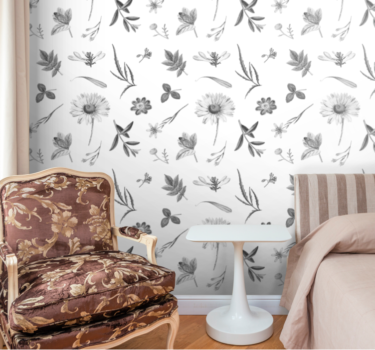 Floral Sketches flower wallpaper - TenStickers