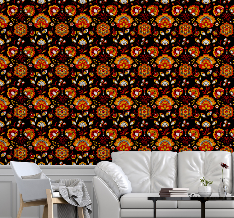 Floral Slavic Pattern Flower Wallpaper - TenStickers