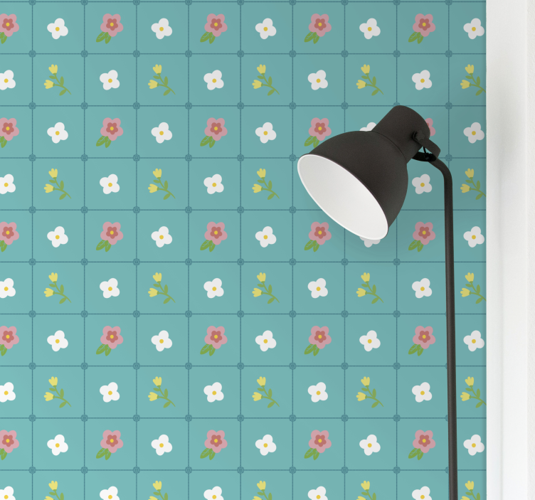 Flowering blue motifs tile wallpaper - TenStickers