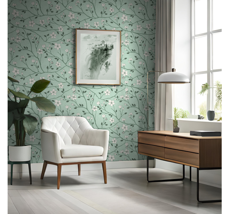 Flowering branches green wallpaper decor - TenStickers