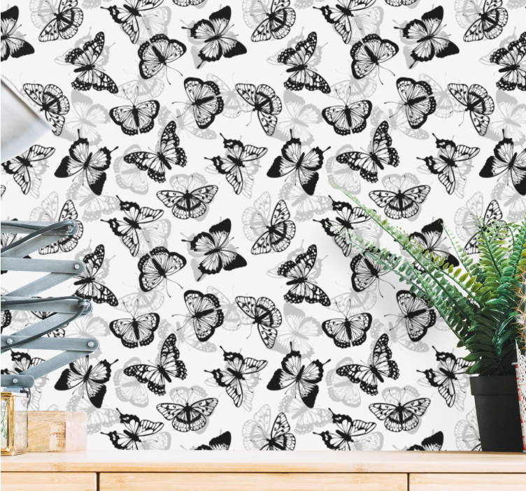 Fluttering black silhouettes butterfly wallpaper - TenStickers