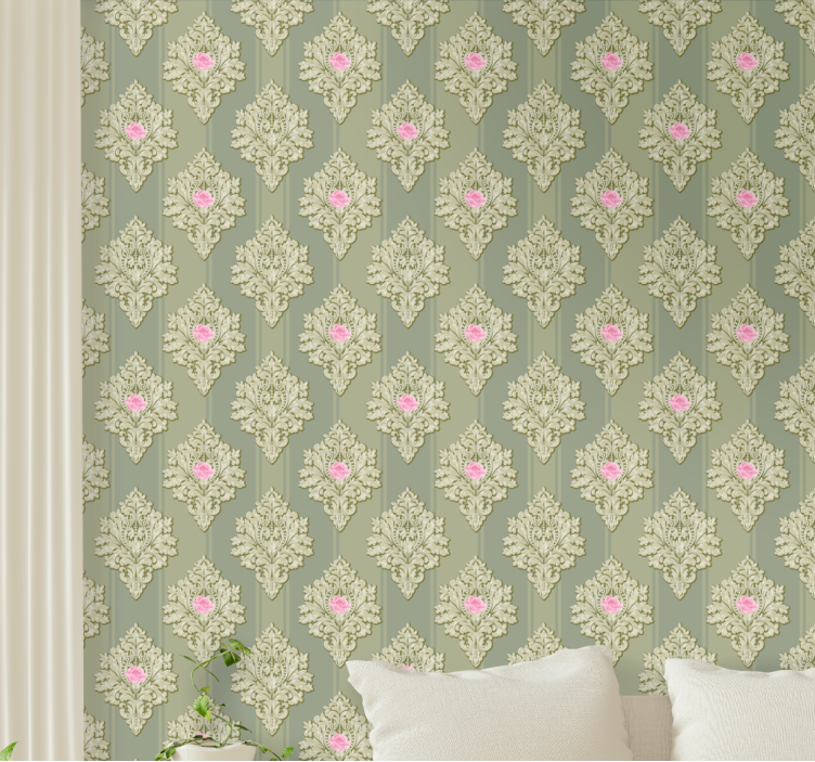French green vintage pattern Classic Wallpaper - TenStickers