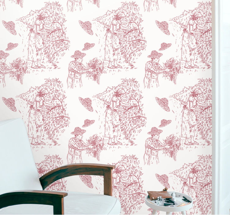 French vintage pattern in red Classic Wallpaper - TenStickers