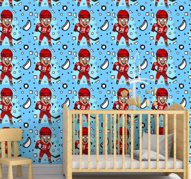 Funny hockey player Childrens Wallpaper - TenStickers