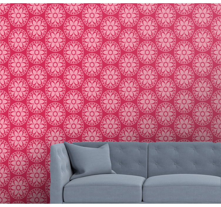 Geometric Floral Motif Pink wallpaper - TenStickers