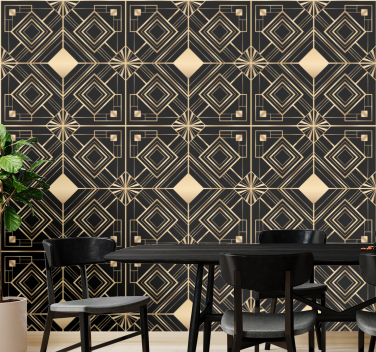 Geometric golden shapes dining room wallpaper - TenStickers
