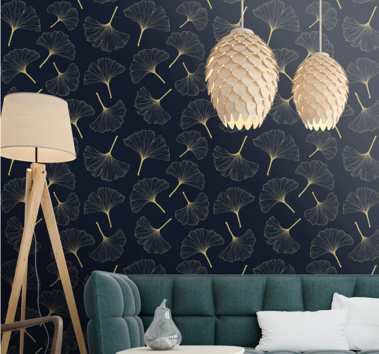 Ginkgo leaf elegance living room wallpaper - TenStickers