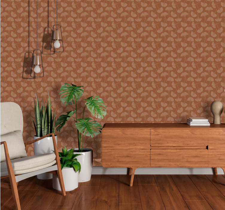 Ginkgo leaves terracotta wallpaper - TenStickers