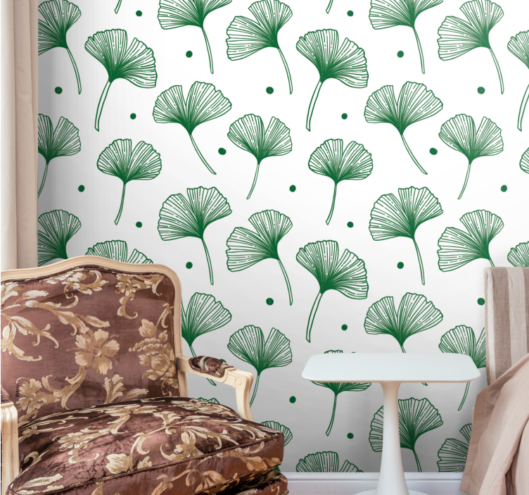 Ginkgo verde elegante leaf wallpaper - TenStickers
