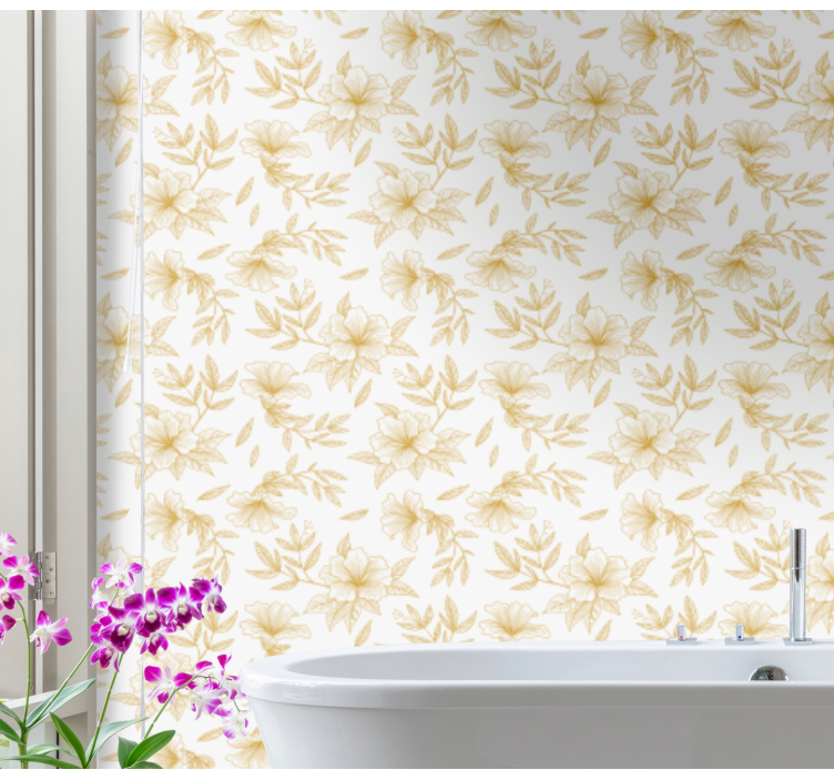 Golden Botanical Grace floral wallpaper - TenStickers
