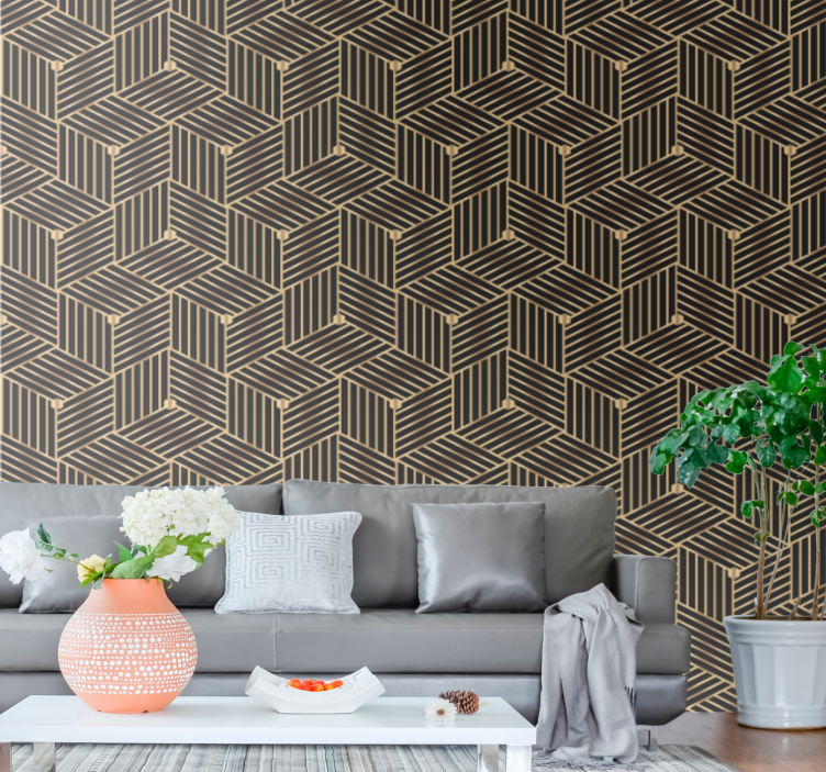 Golden geometric deco pattern Square Wallpaper - TenStickers