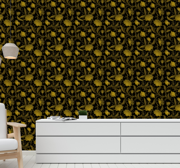 Golden vintage flowers classic wallpaper - TenStickers