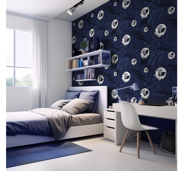 Graffiti with Skulls Teen Bedroom Wallpaper - TenStickers