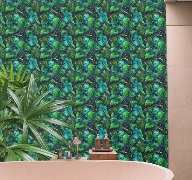 Green leaves realistic pattern leaf wallpaper - TenStickers