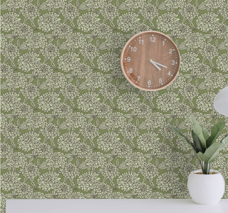 Green olive flowers wallpaper - TenStickers