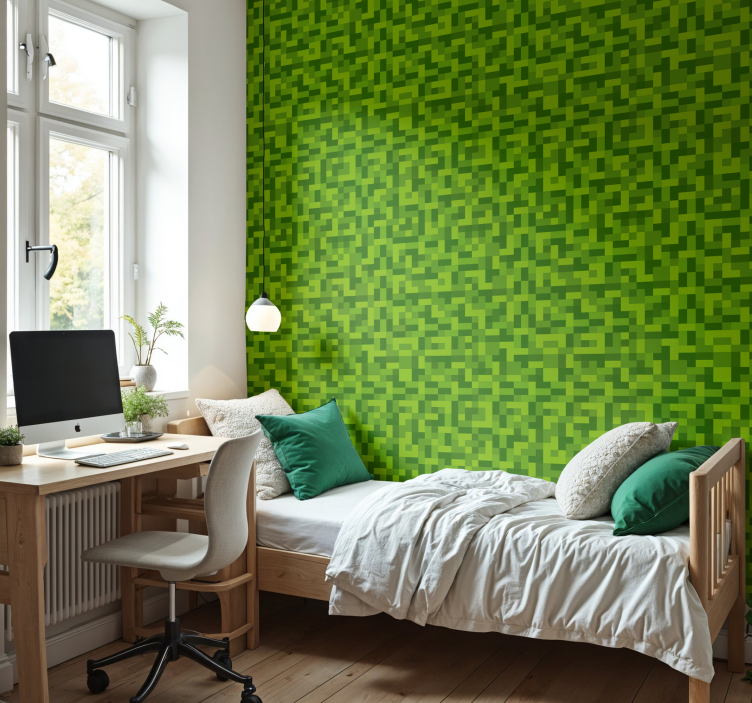 Green squarred gaming design teens wallpaper - TenStickers
