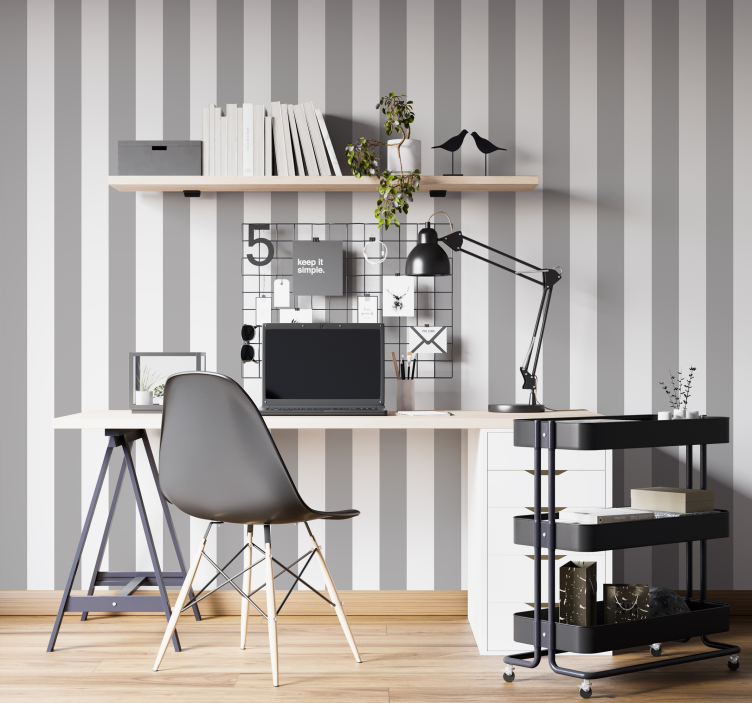 Grey and white stripes office wallpaper decor - TenStickers
