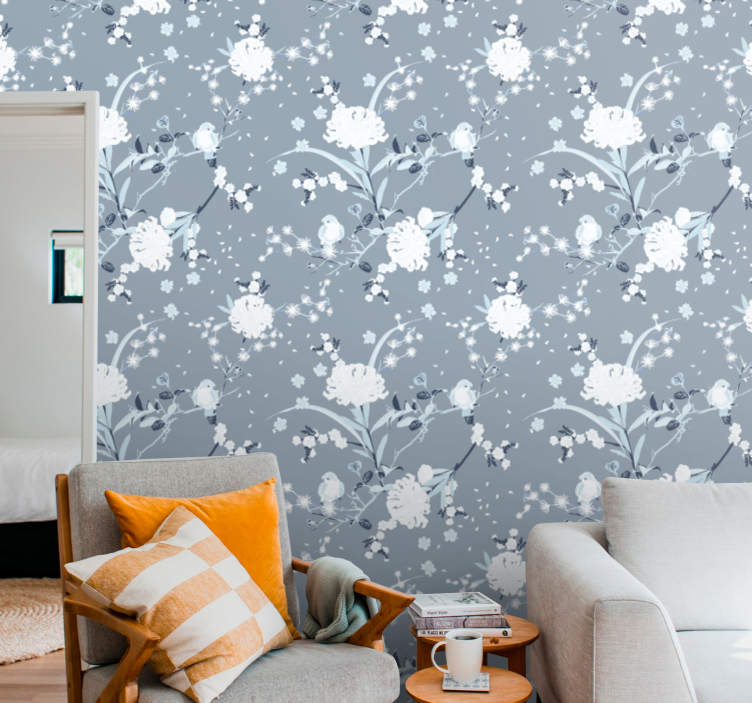 Grey delicate blooms master bedroom wallpaper - TenStickers