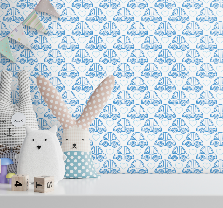Blue cars motif kids wallpaper - TenStickers