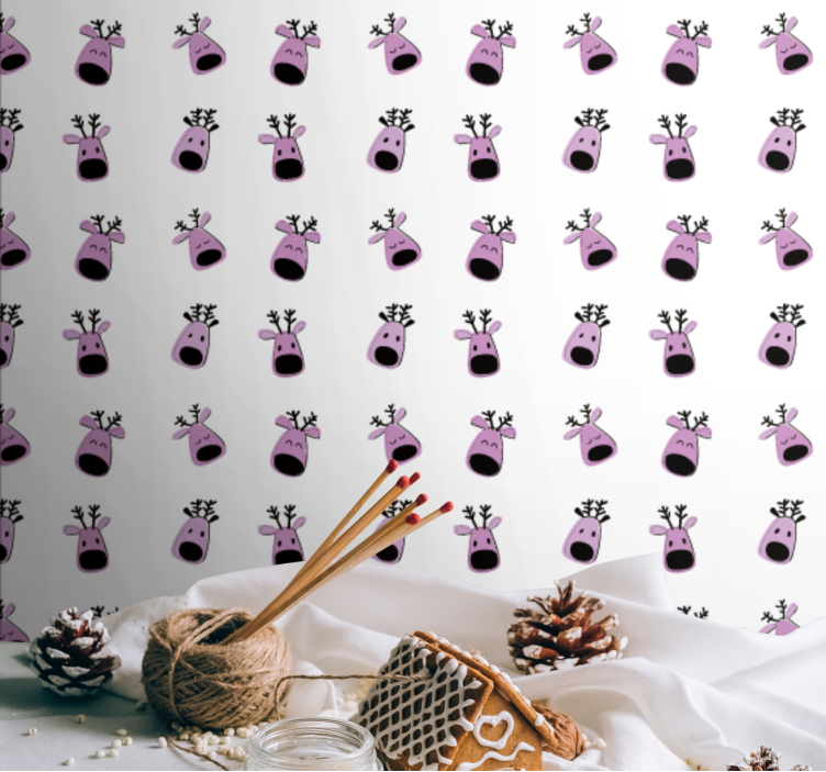 Happy Reindeer Faces animal wallpaper - TenStickers